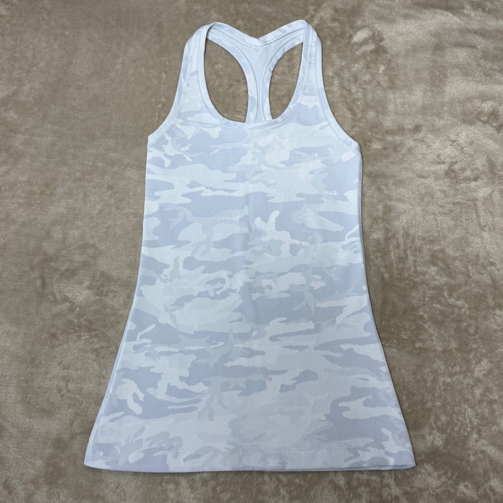 Lululemon Ebb to Street Tank Camo Gray White Ribbed Racerback XXS